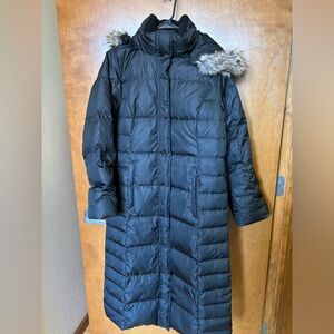 Eddie Bauer Black Puffer Coat with Faux Fur Trim